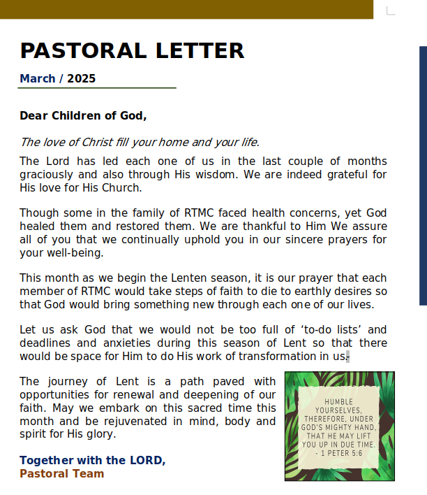 pastoral letter march 2025